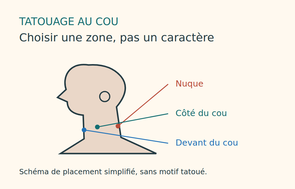 Profil schématique distinguant nuque, côté et devant du cou