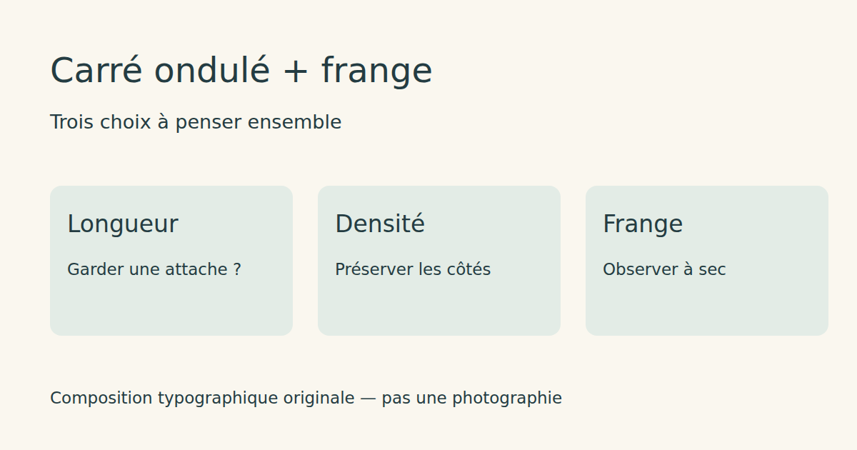 Composition typographique originale : longueur, densité et frange à choisir ensemble.