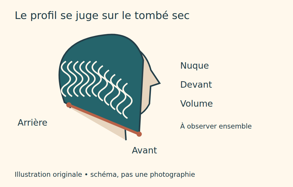 Silhouette illustrative de carré avec boucles dessinées et devant plus bas que la nuque