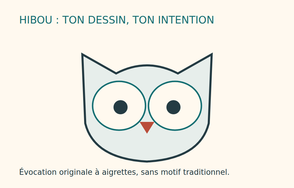 Dessin original simplifié d’un hibou avec aigrettes, grands yeux et bec