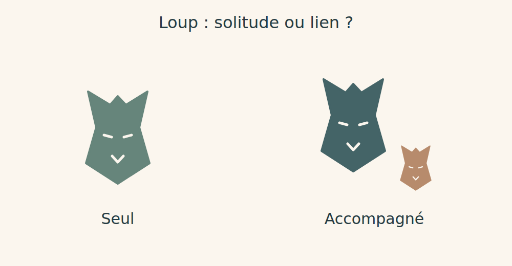 Une tête de loup stylisée seule, puis une grande tête accompagnée d’une plus petite.