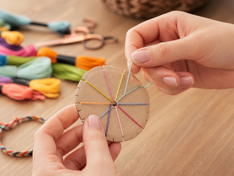 Bracelet brésilien rond : le tuto facile avec un disque en carton