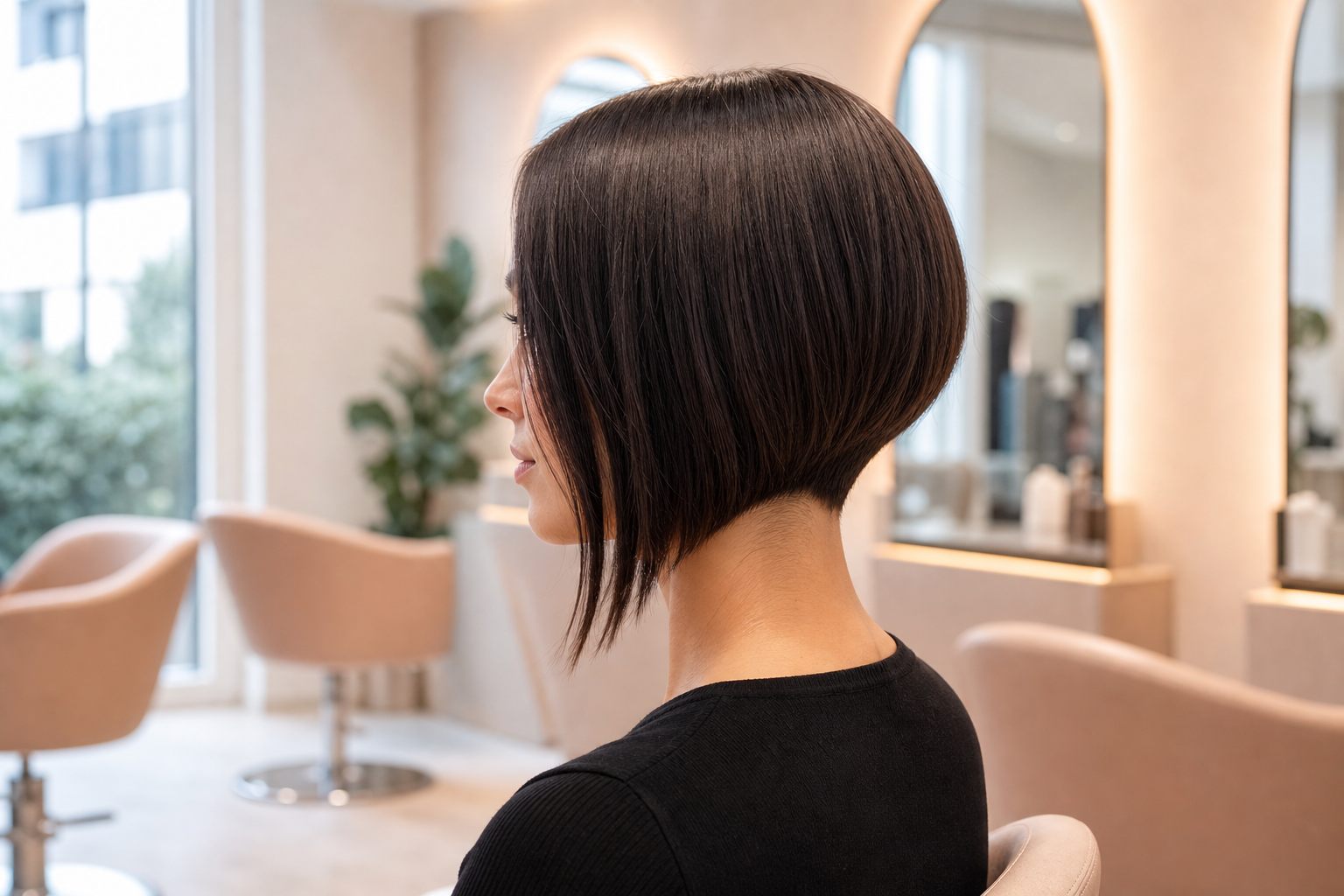 Coupe carré moderne façon Victoria Beckham dans un salon de coiffure