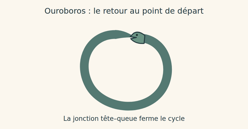 Serpent stylisé formant un cercle, tête et queue réunies en haut.